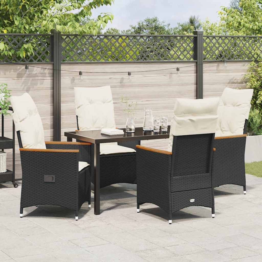 Set da Pranzo per Giardino con cuscino 5 pcs Nero Poly Rattan - homemem39