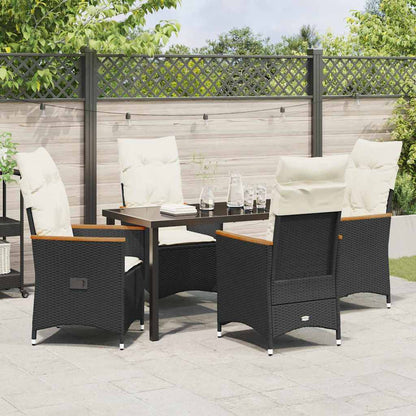 Set da Pranzo per Giardino con cuscino 5 pcs Nero Poly Rattan - homemem39