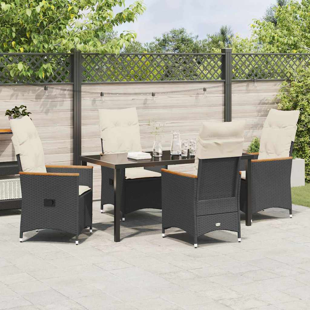 Set da Pranzo per Giardino con cuscino 5 pcs Nero Poly Rattan - homemem39