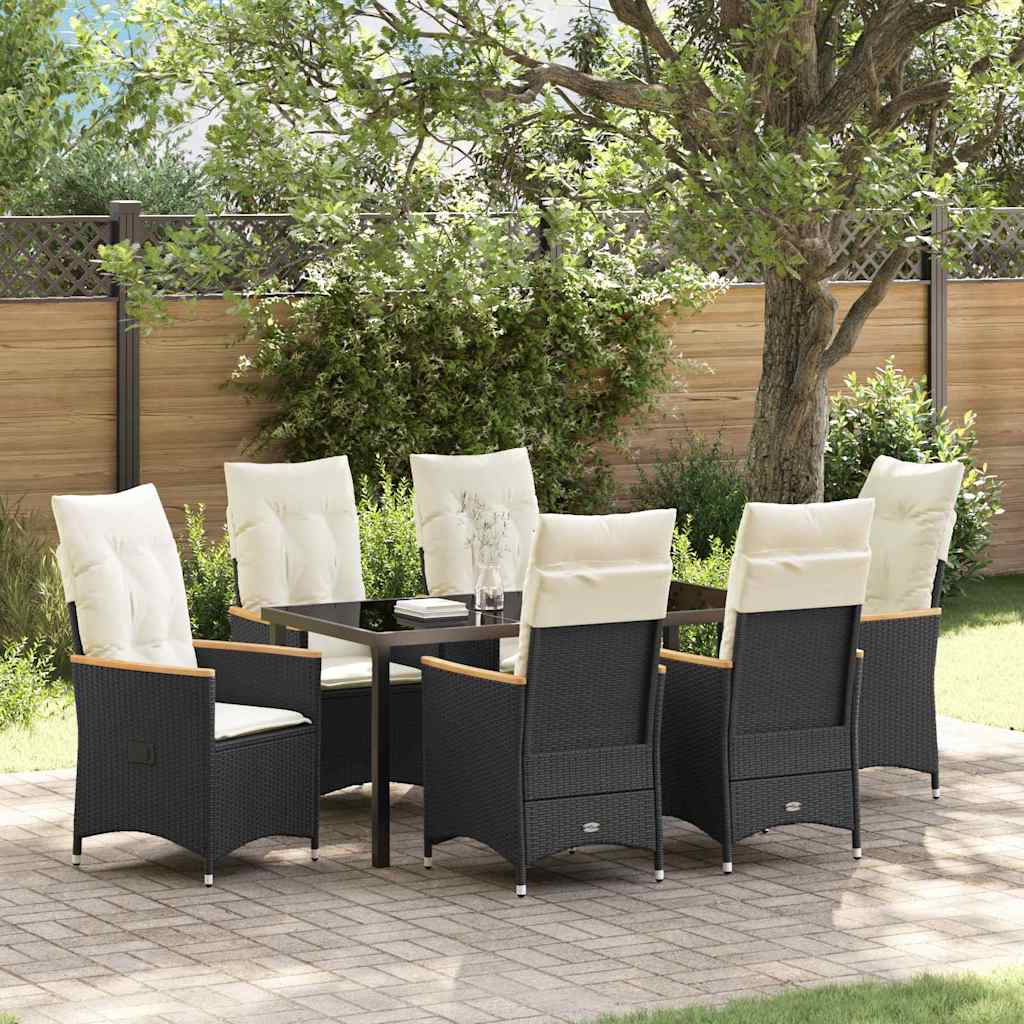 Set da Pranzo per Giardino con cuscino 7 pcs Nero Poly Rattan - homemem39