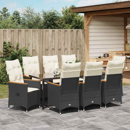 Set da Pranzo per Giardino con cuscino 9 pcs Nero polyrattan | homemem39