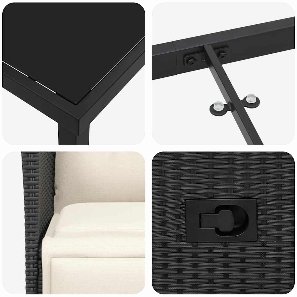 Set da Pranzo per Giardino con cuscino 3 pcs Nero Poly Rattan - homemem39