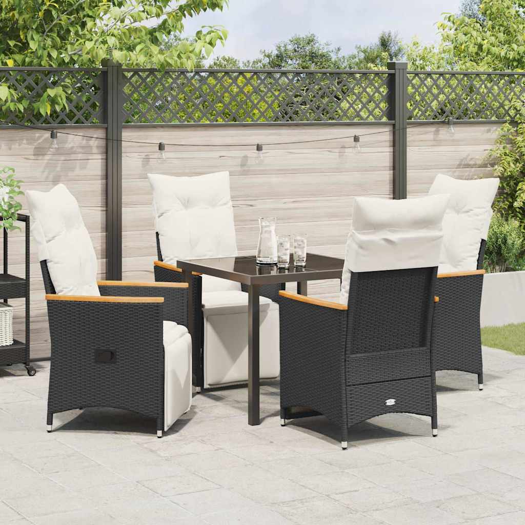 Set da Pranzo per Giardino con cuscino 5 pcs Nero Poly Rattan - homemem39