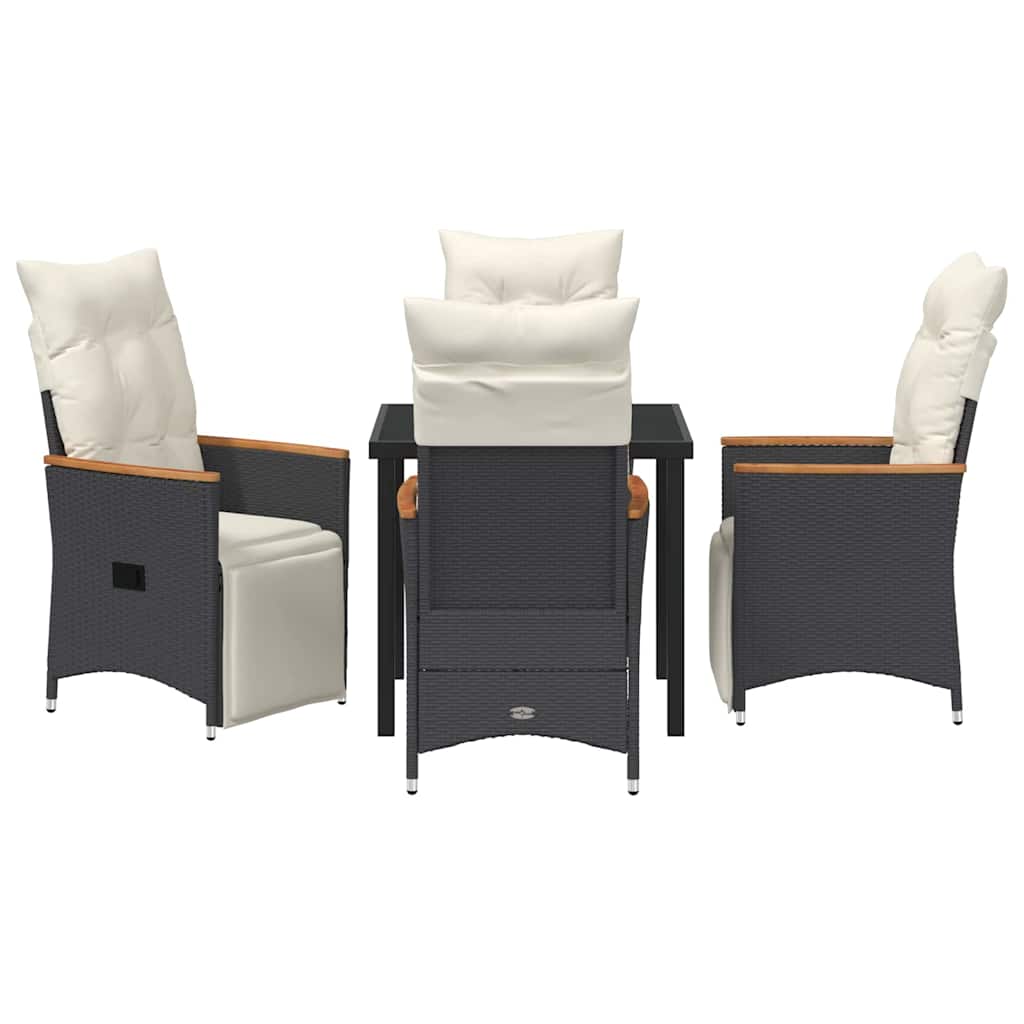 Set da Pranzo per Giardino con cuscino 5 pcs Nero Poly Rattan - homemem39