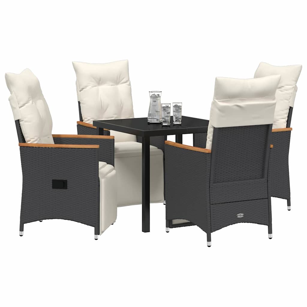 Set da Pranzo per Giardino con cuscino 5 pcs Nero Poly Rattan - homemem39