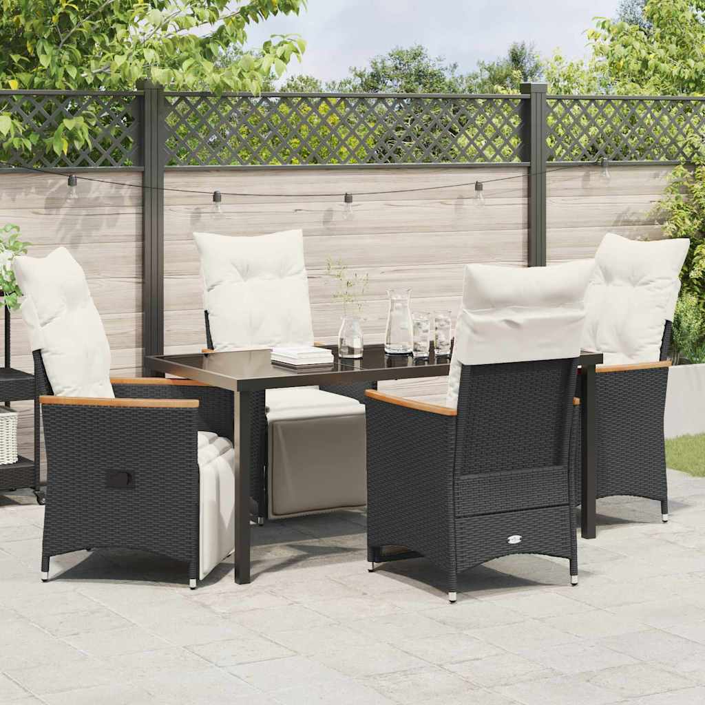 Set da Pranzo per Giardino con cuscino 5 pcs Nero Poly Rattan - homemem39