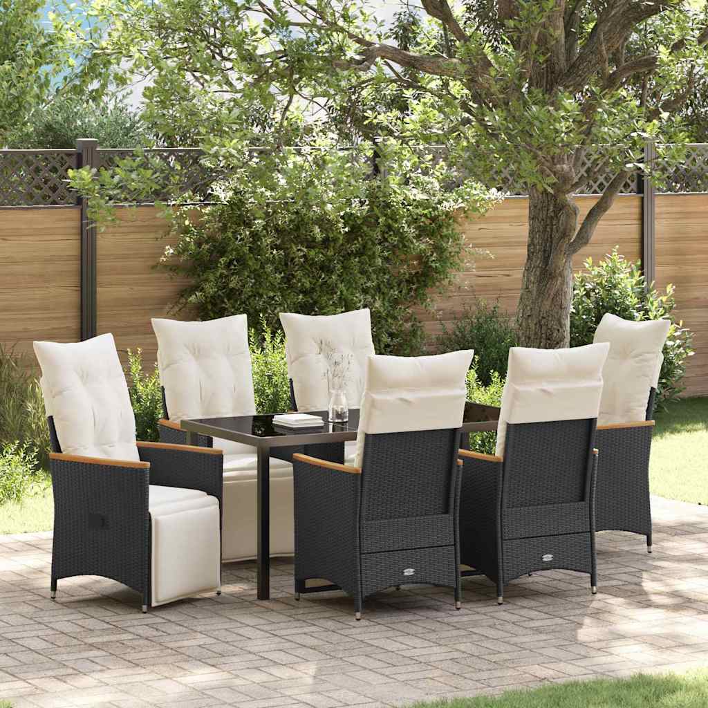 Set da Pranzo per Giardino con cuscino 7 pcs Nero Poly Rattan - homemem39