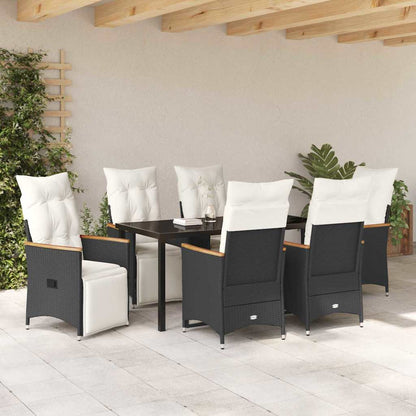Set da Pranzo per Giardino con cuscino 7 pcs Nero Poly Rattan - homemem39