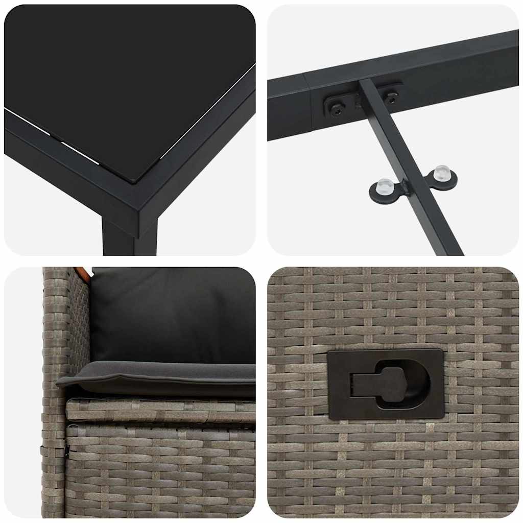 Set da Pranzo per Giardino con cuscino 3 pcs Grigio Poly Rattan - homemem39