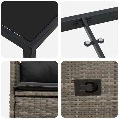 Set da Pranzo per Giardino con cuscino 3 pcs Grigio Poly Rattan - homemem39