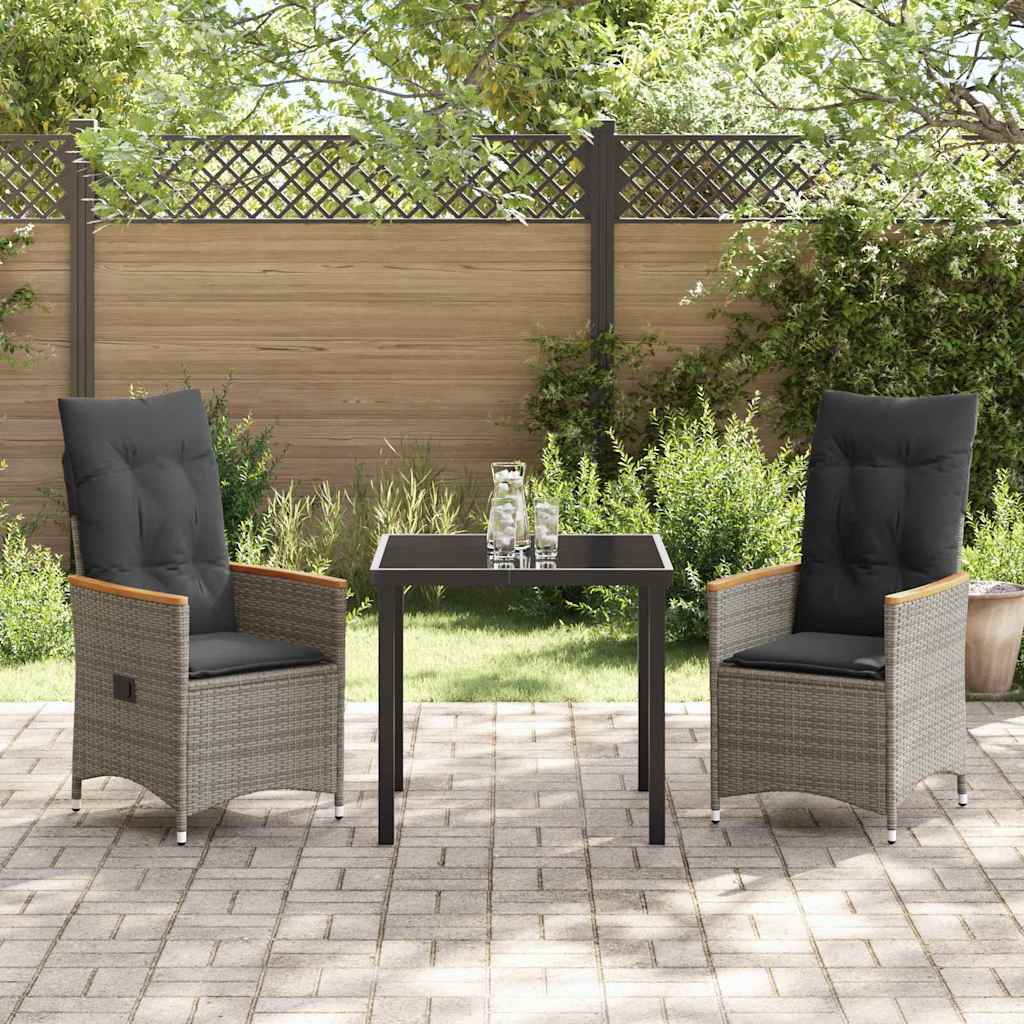 Set da Pranzo per Giardino con cuscino 3 pcs Grigio Poly Rattan - homemem39