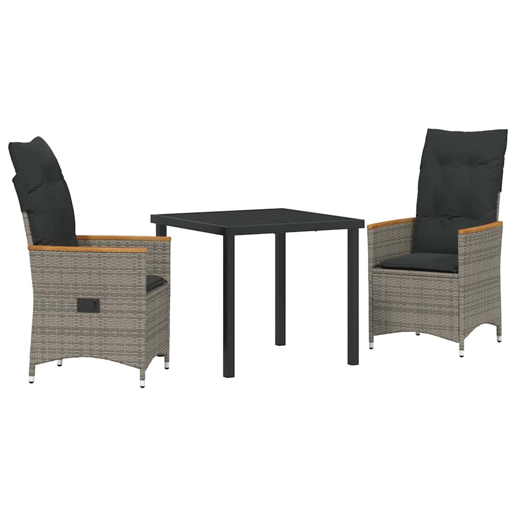 Set da Pranzo per Giardino con cuscino 3 pcs Grigio Poly Rattan - homemem39