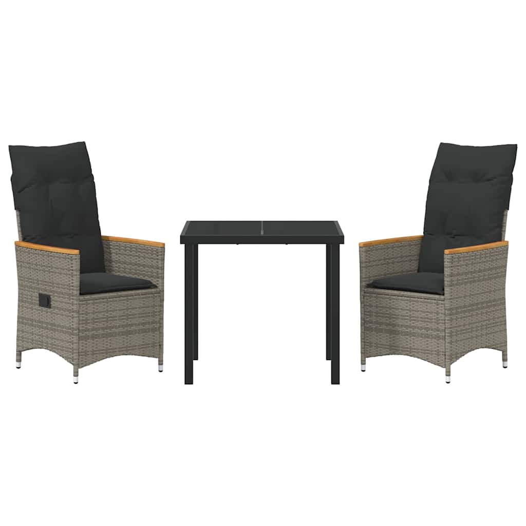 Set da Pranzo per Giardino con cuscino 3 pcs Grigio Poly Rattan - homemem39