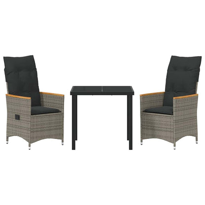 Set da Pranzo per Giardino con cuscino 3 pcs Grigio Poly Rattan - homemem39