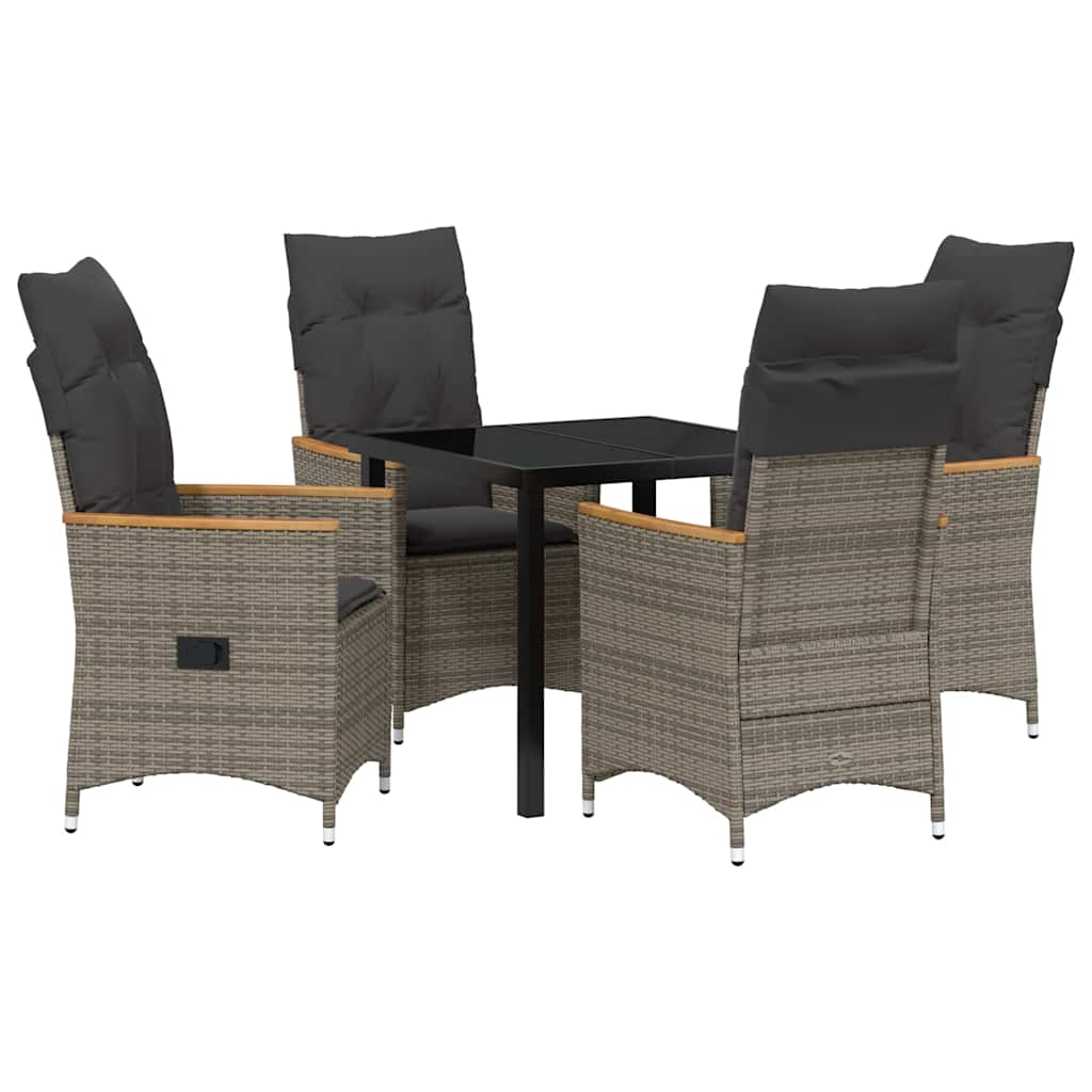 Set da Pranzo per Giardino con cuscino 5 pcs Grigio Poly Rattan - homemem39