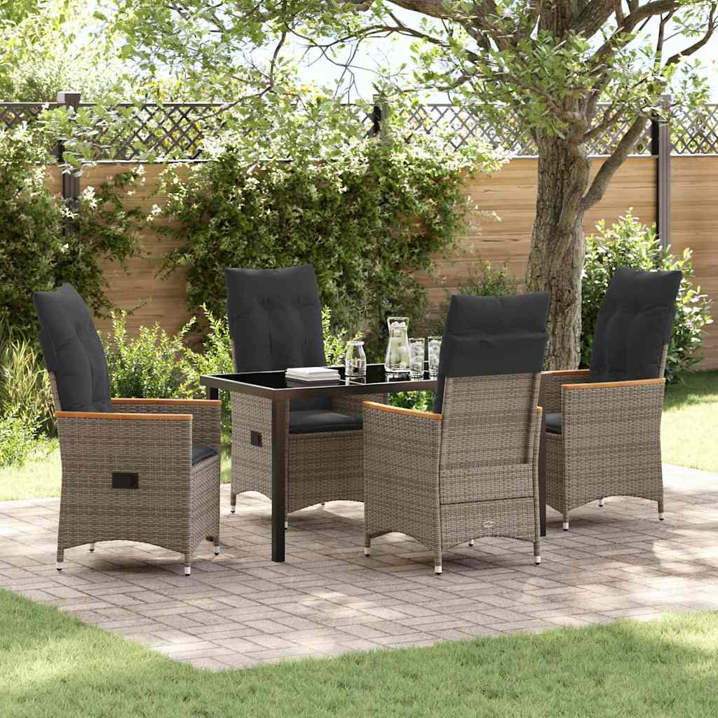 Set da Pranzo per Giardino con cuscino 5 pcs Grigio Poly Rattan - homemem39
