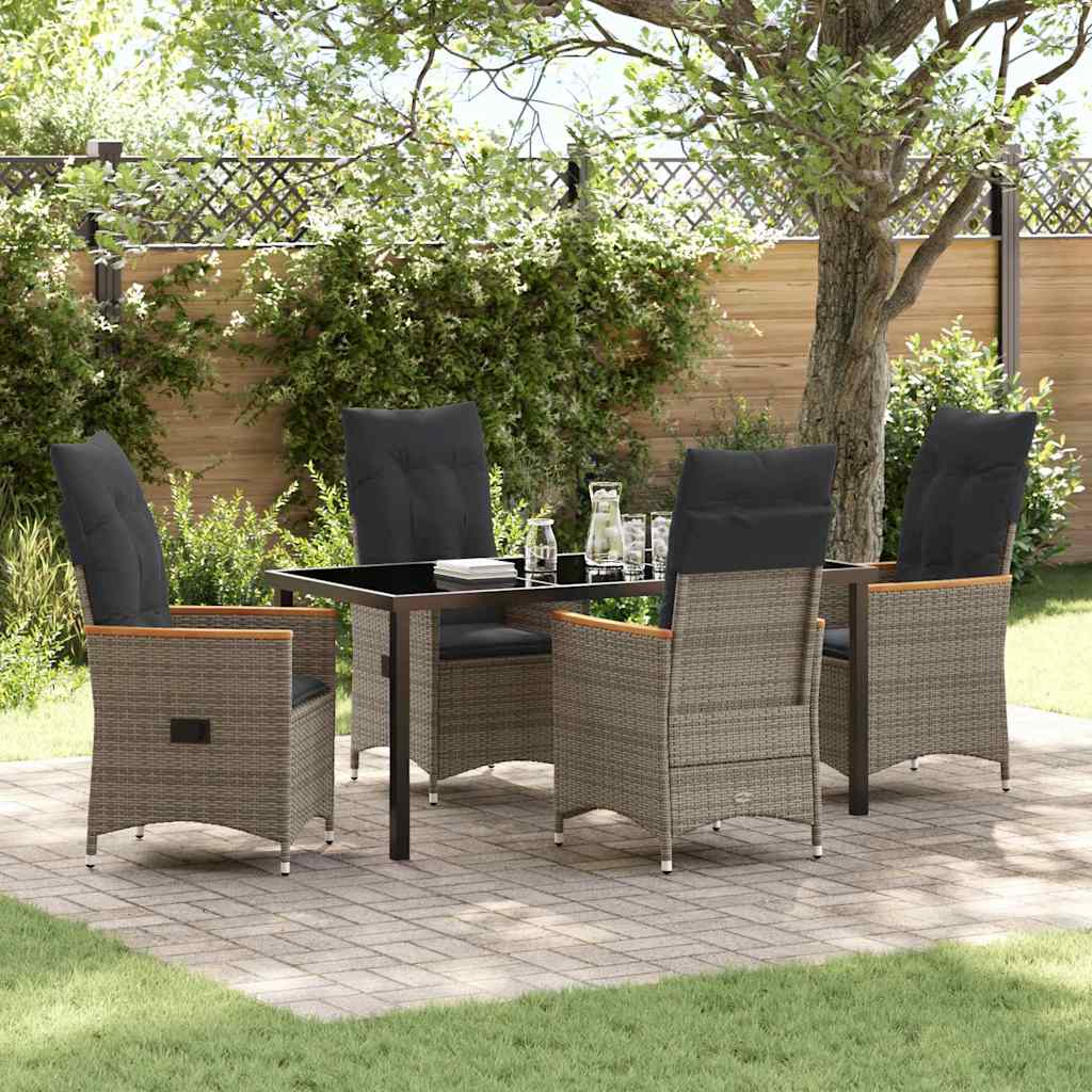 Set da Pranzo per Giardino con cuscino 5 pcs Grigio Poly Rattan - homemem39