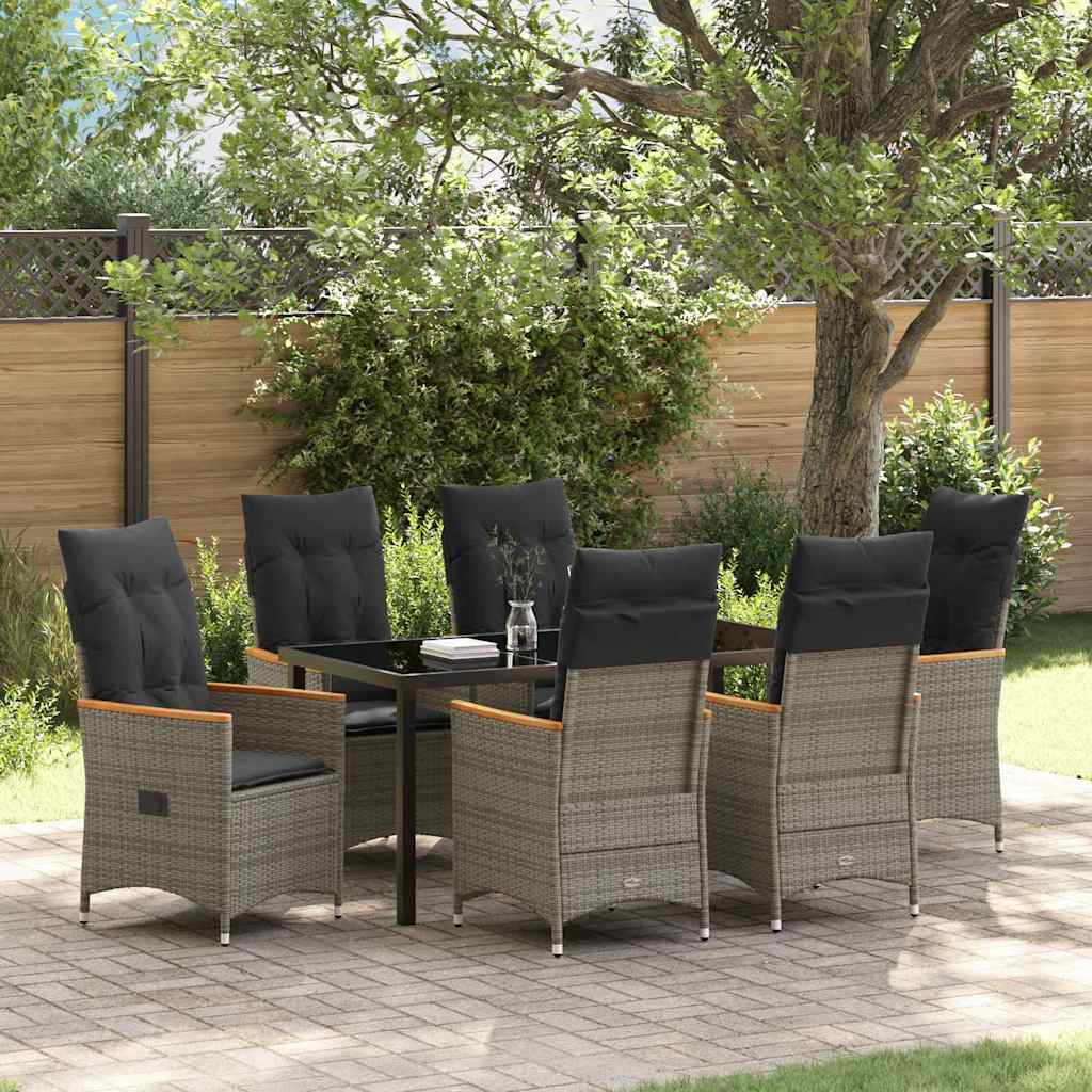 Set da Pranzo per Giardino con cuscino 7 pcs Grigio Poly Rattan - homemem39