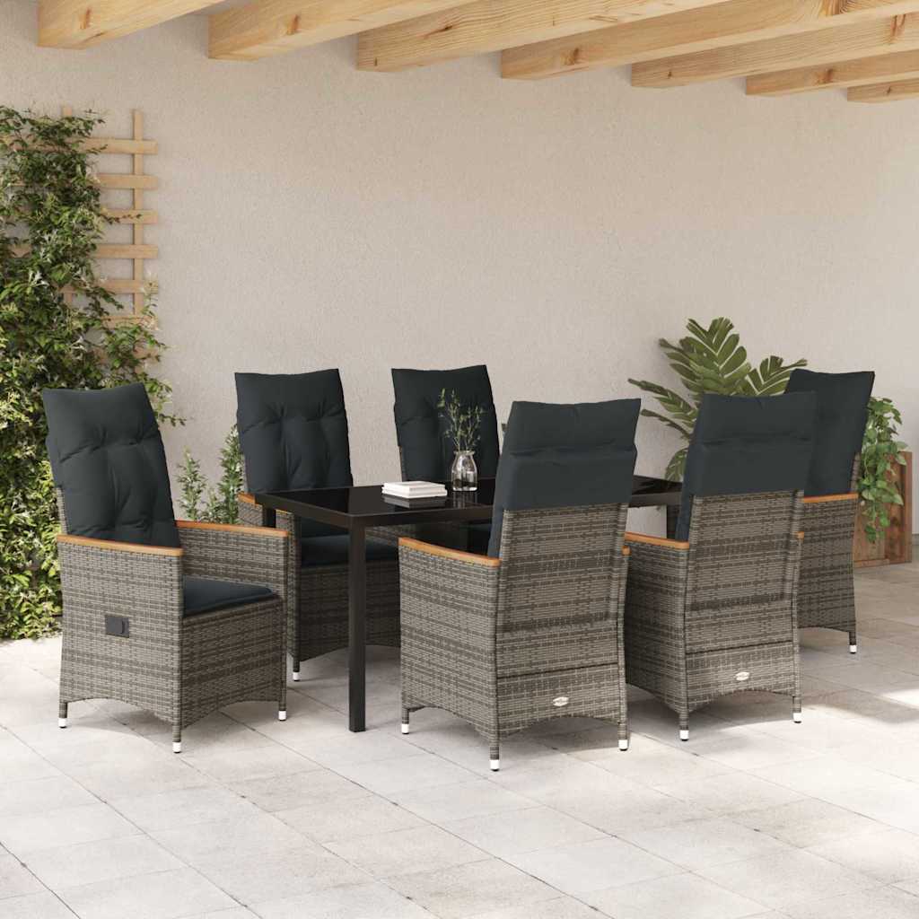 Set da Pranzo per Giardino con cuscino 7 pcs Grigio Poly Rattan - homemem39