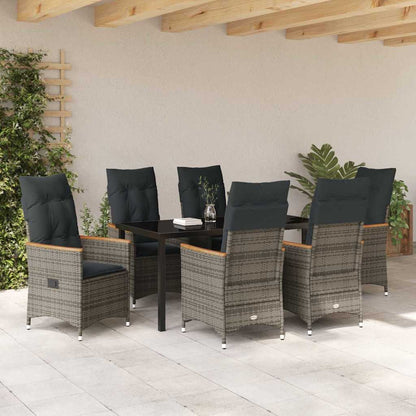 Set da Pranzo per Giardino con cuscino 7 pcs Grigio Poly Rattan - homemem39
