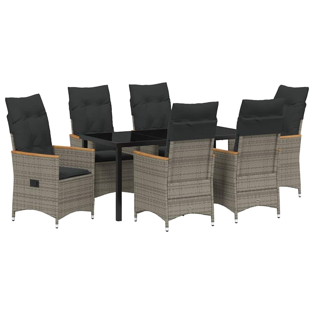 Set da Pranzo per Giardino con cuscino 7 pcs Grigio Poly Rattan - homemem39