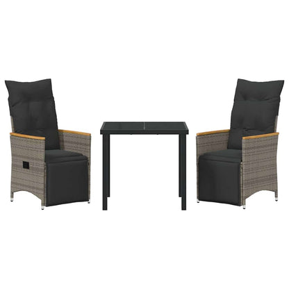 Set da Pranzo per Giardino con cuscino 3 pcs Grigio Poly Rattan - homemem39
