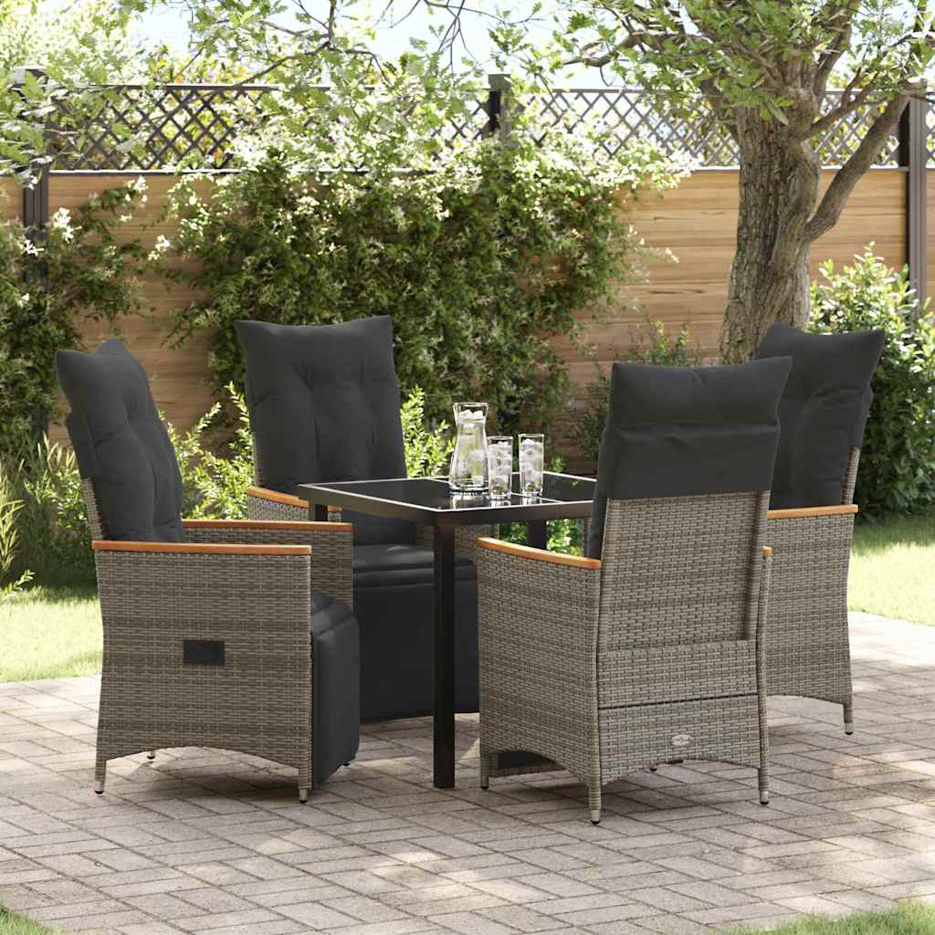 Set da Pranzo per Giardino con cuscino 5 pcs Grigio Poly Rattan - homemem39