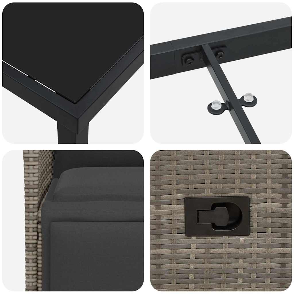 Set da Pranzo per Giardino con cuscino 5 pcs Grigio Poly Rattan - homemem39