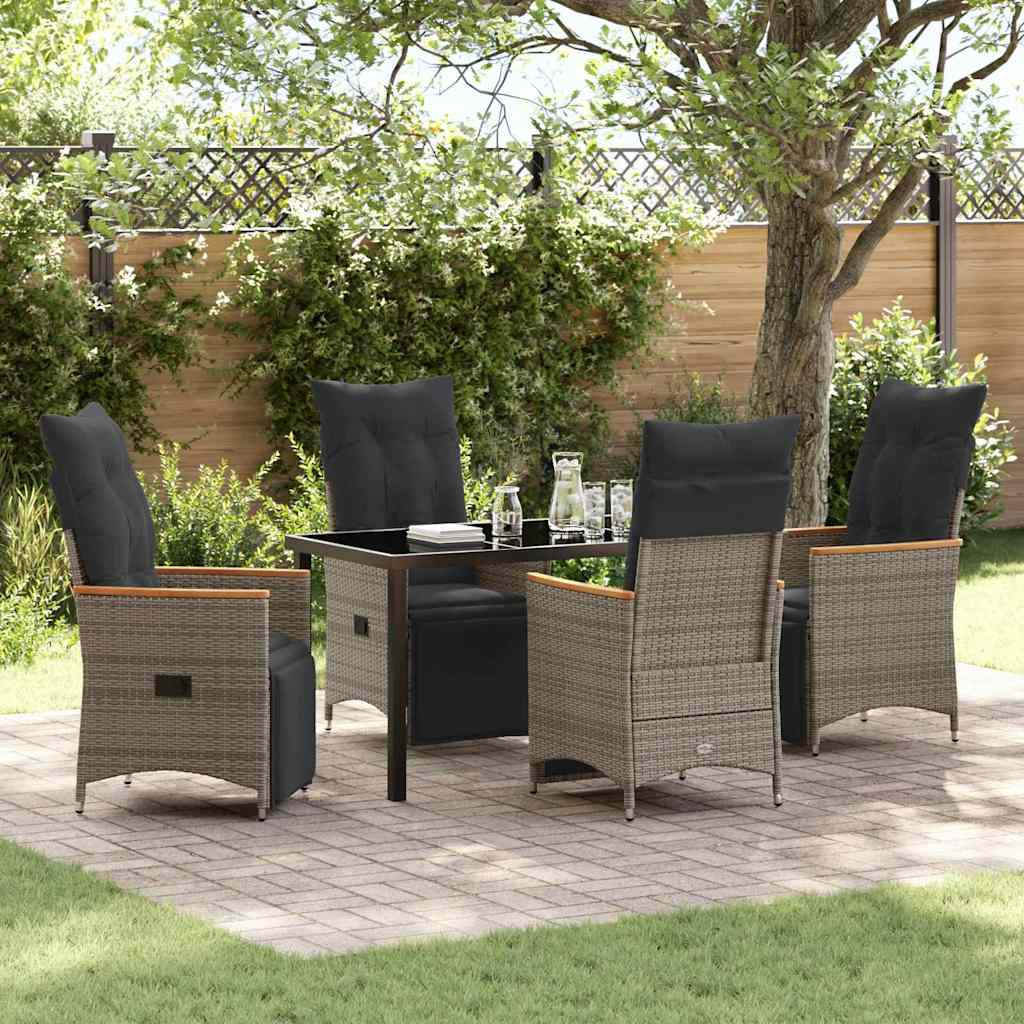 Set da Pranzo per Giardino con cuscino 5 pcs Grigio Poly Rattan - homemem39