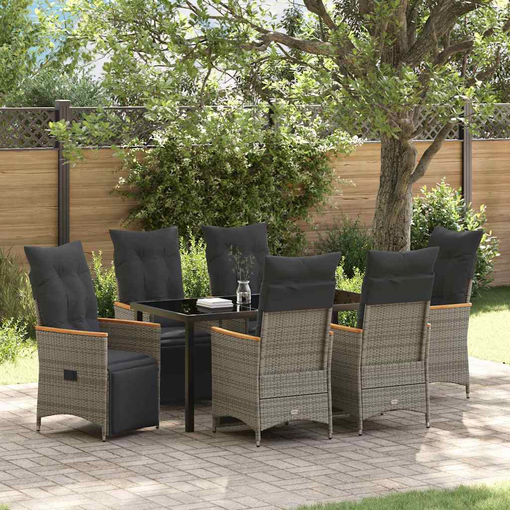 Set da Pranzo per Giardino con cuscino 7 pcs Grigio Poly Rattan - homemem39