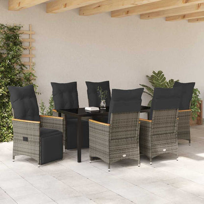 Set da Pranzo per Giardino con cuscino 7 pcs Grigio Poly Rattan - homemem39