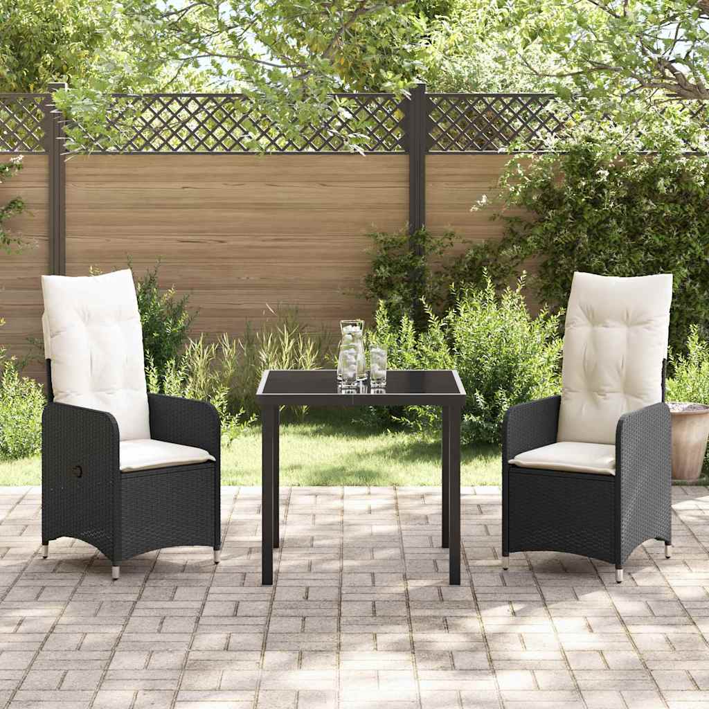 Set da Pranzo per Giardino con cuscino 3 pcs Nero Poly Rattan - homemem39