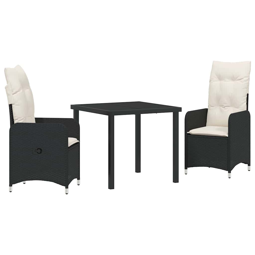 Set da Pranzo per Giardino con cuscino 3 pcs Nero Poly Rattan - homemem39