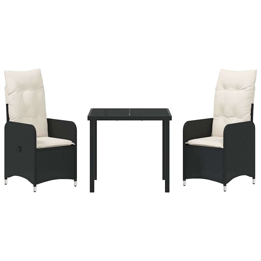 Set da Pranzo per Giardino con cuscino 3 pcs Nero Poly Rattan - homemem39
