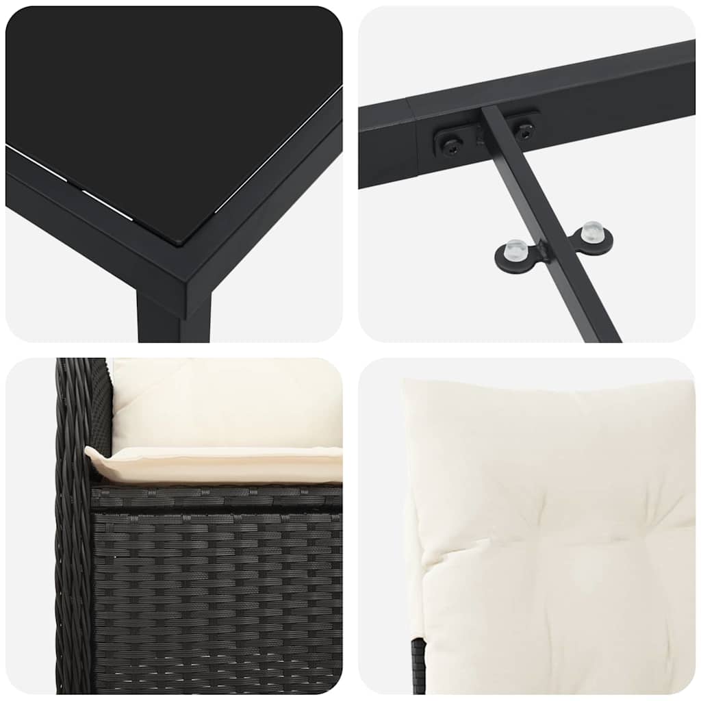 Set da Pranzo per Giardino con cuscino 5 pcs Nero Poly Rattan - homemem39