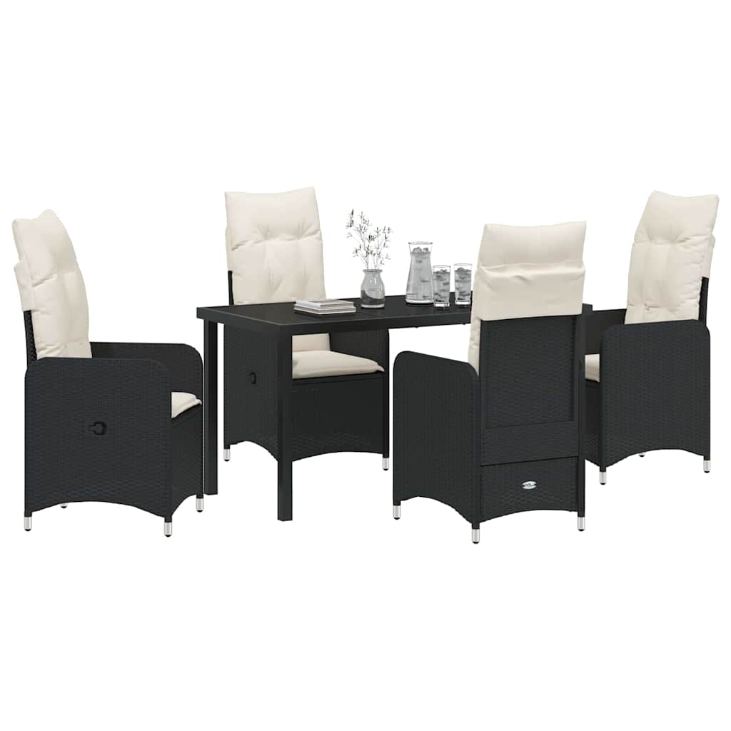 Set da Pranzo per Giardino con cuscino 5 pcs Nero Poly Rattan - homemem39