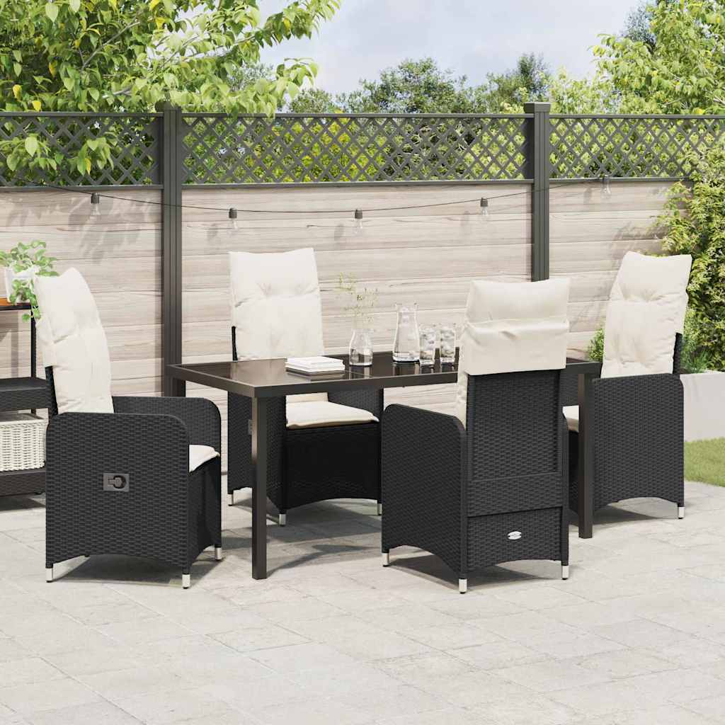 Set da Pranzo per Giardino con cuscino 5 pcs Nero Poly Rattan - homemem39