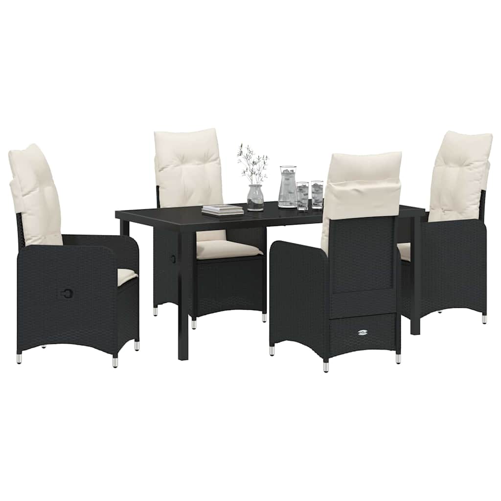 Set da Pranzo per Giardino con cuscino 5 pcs Nero Poly Rattan - homemem39