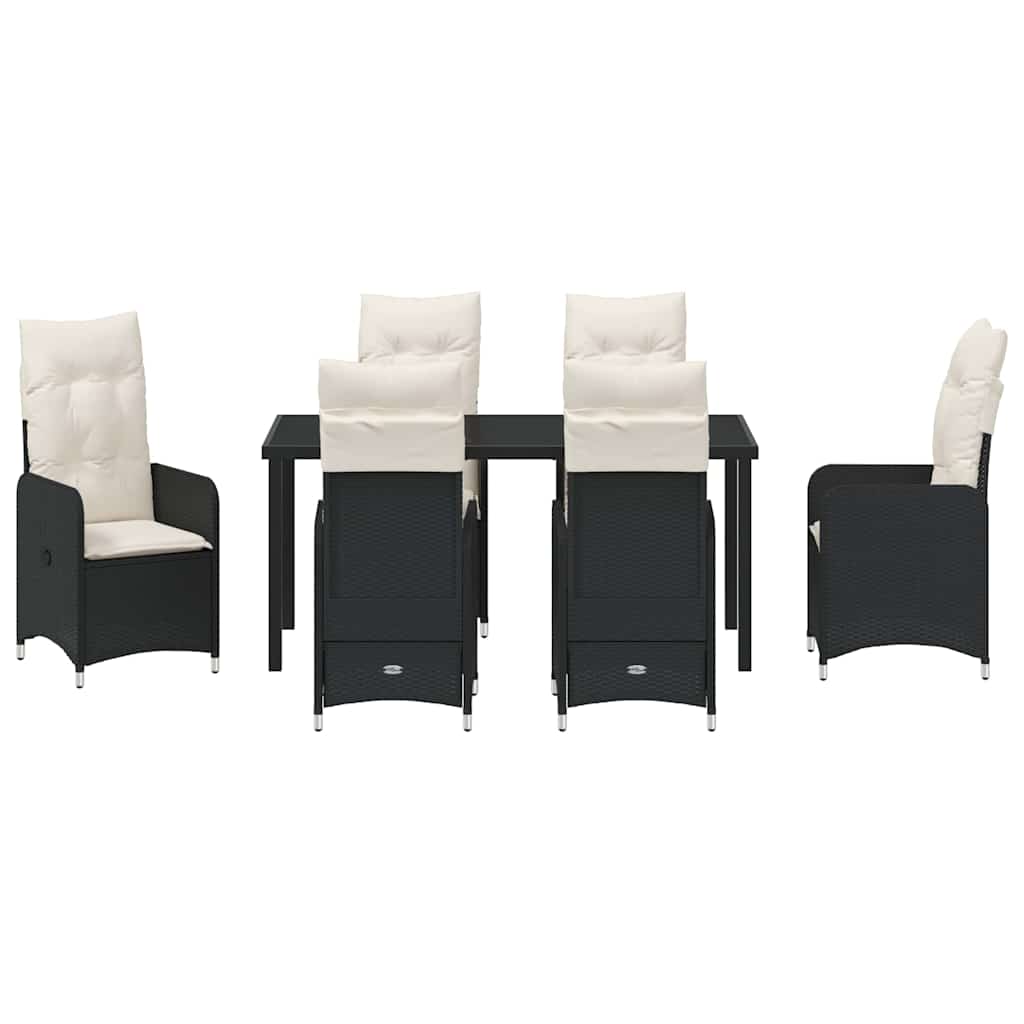 Set da Pranzo per Giardino con cuscino 7 pcs Nero Poly Rattan - homemem39