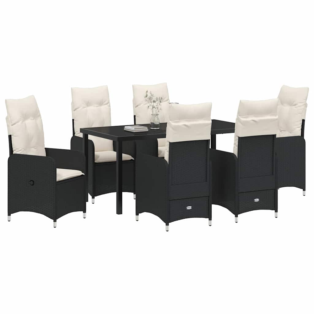 Set da Pranzo per Giardino con cuscino 7 pcs Nero Poly Rattan - homemem39