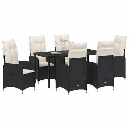 Set da Pranzo per Giardino con cuscino 7 pcs Nero Poly Rattan - homemem39