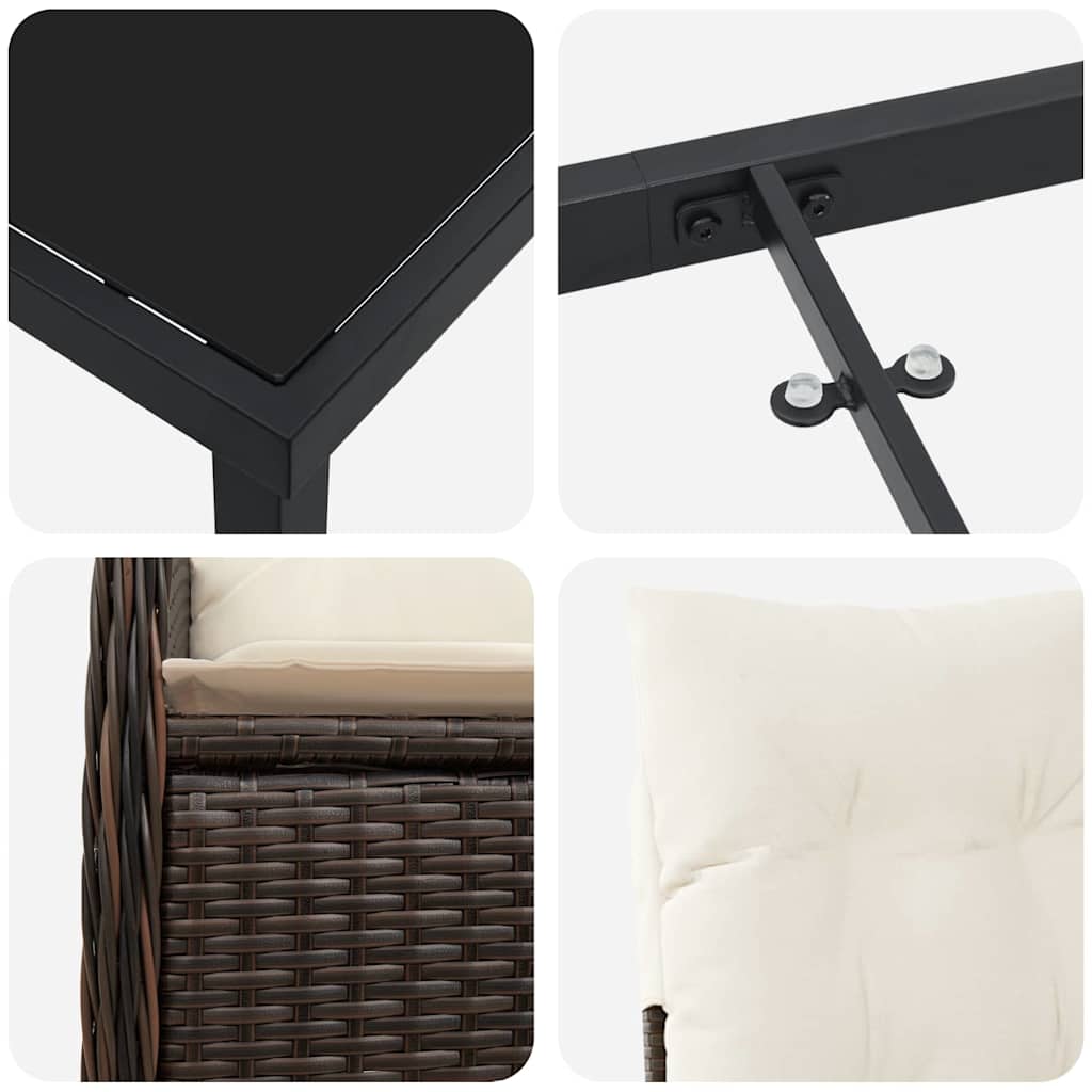 Set da Pranzo per Giardino 3 pcs Marrone Poly Rattan - homemem39