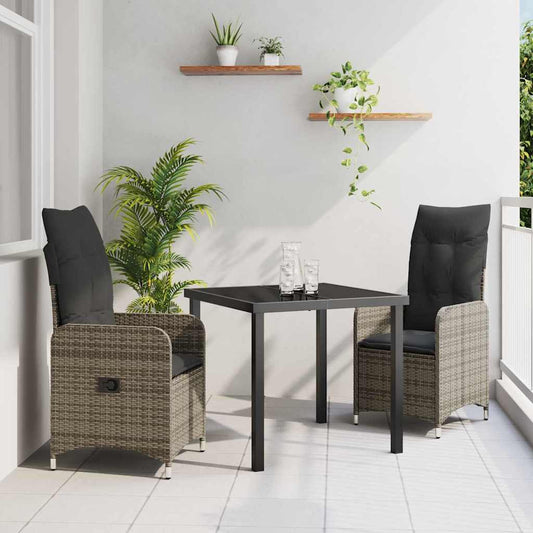 Set da Pranzo per Giardino con cuscino 3 pcs Grigio Poly Rattan - homemem39