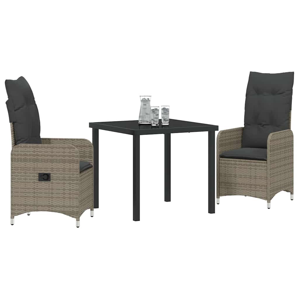Set da Pranzo per Giardino con cuscino 3 pcs Grigio Poly Rattan - homemem39