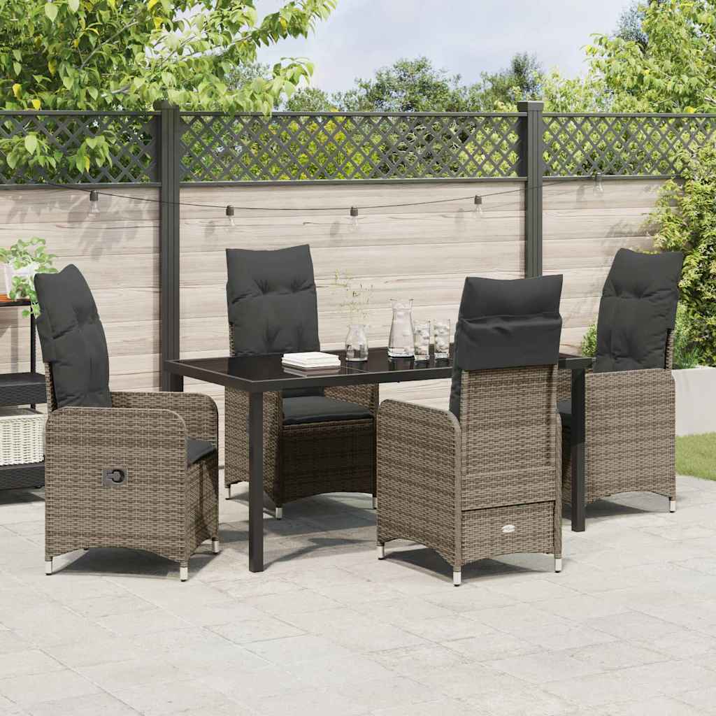 Set da Pranzo per Giardino con cuscino 5 pcs Grigio Poly Rattan - homemem39
