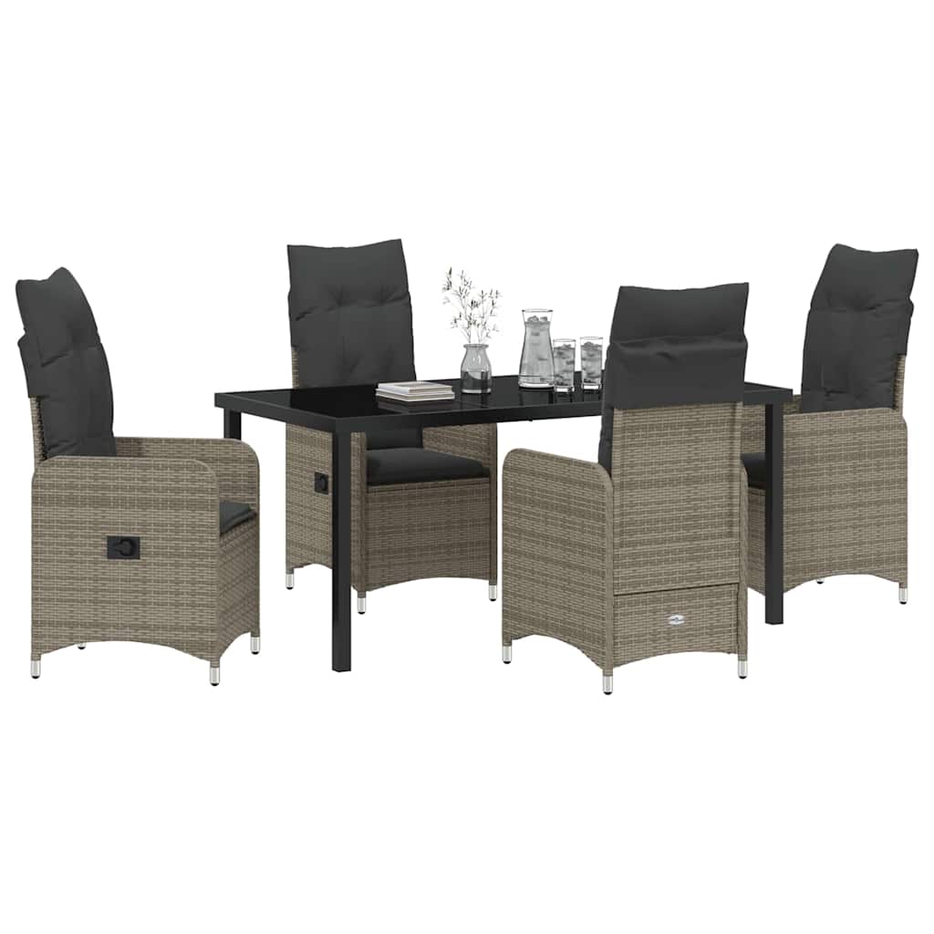 Set da Pranzo per Giardino con cuscino 5 pcs Grigio Poly Rattan - homemem39
