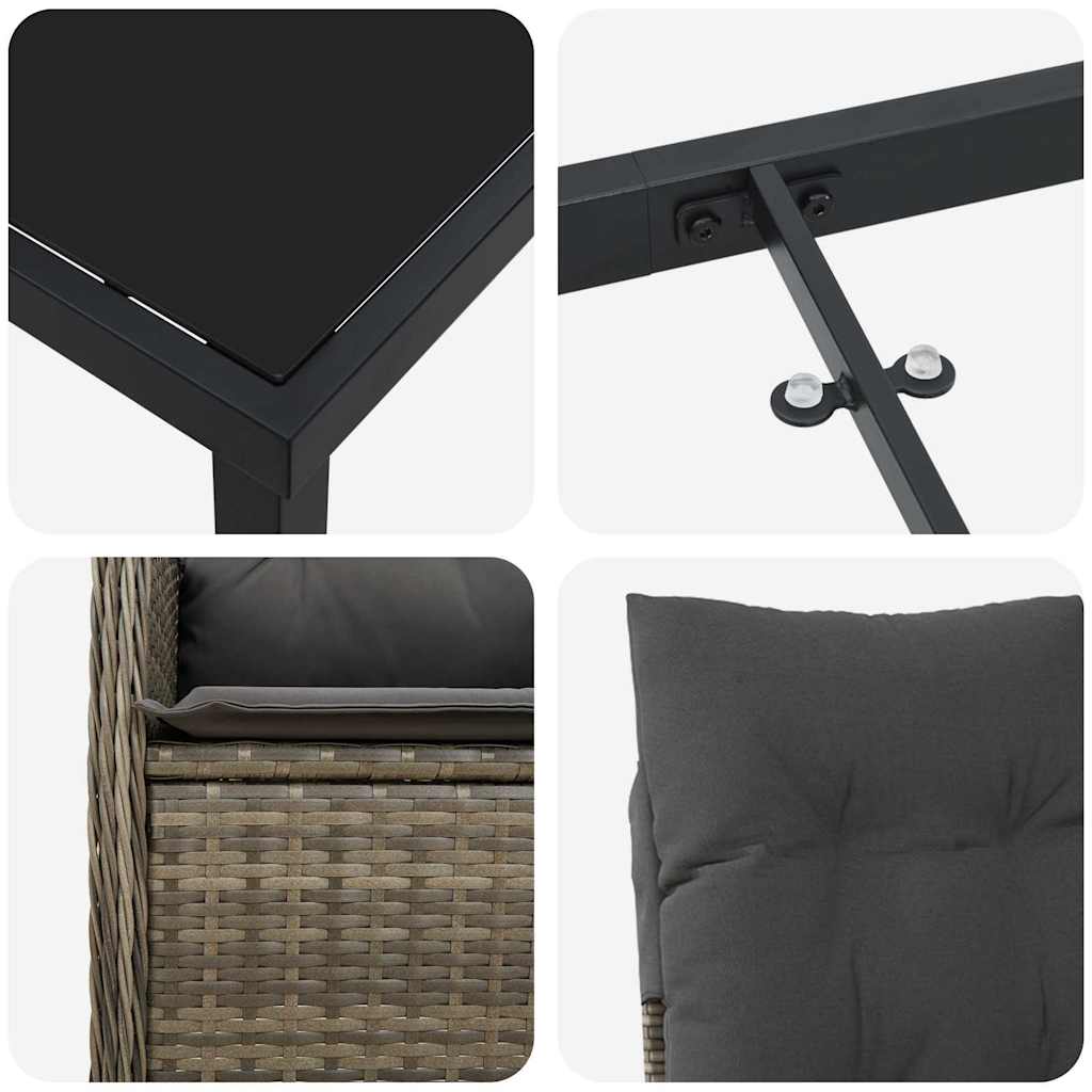 Set da Pranzo per Giardino con cuscino 7 pcs Grigio Poly Rattan - homemem39