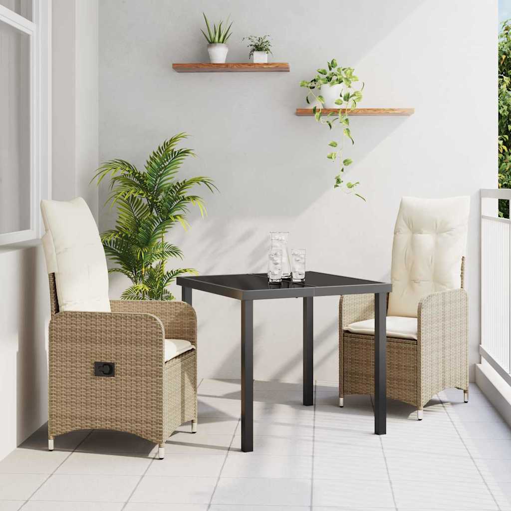 Set da Pranzo per Giardino con cuscino 3 pcs Beige Poly Rattan - homemem39