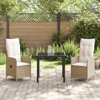 Set da Pranzo per Giardino con cuscino 3 pcs Beige Poly Rattan - homemem39