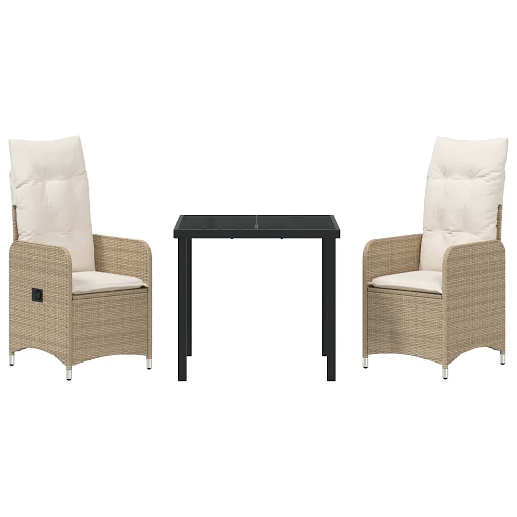 Set da Pranzo per Giardino con cuscino 3 pcs Beige Poly Rattan - homemem39
